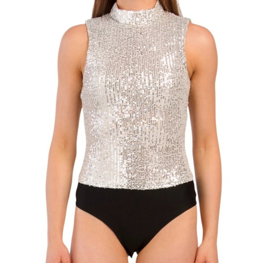 7 For All Mankind Silver Sequin Bodysuit Size M